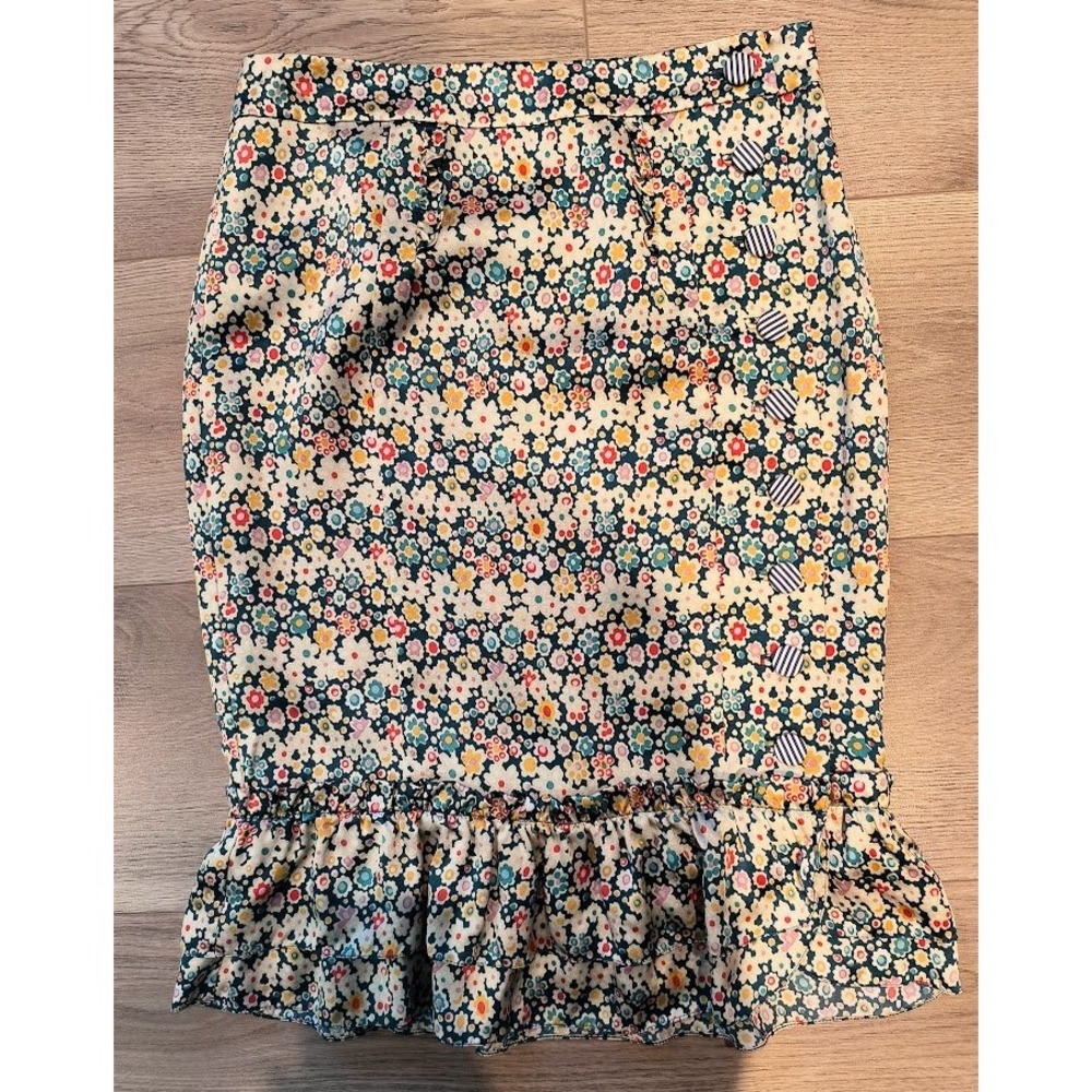 Marc Jacobs Womens Silk Floral Ruffle Hem Pencil Skirt Multi Color Size 2